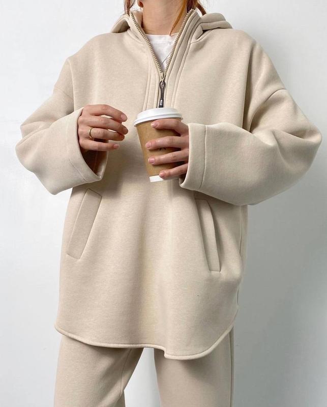 Damen oversized Fleece-Hoodie mit seitlichem Reißverschluss und weiten Hosen Stalluxe