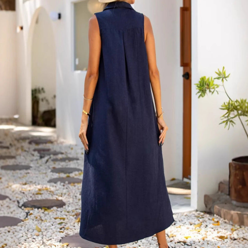 Damen Lässiges Maxikleid mit seitlichen Schlitzen und modischem Kragen Stalluxe