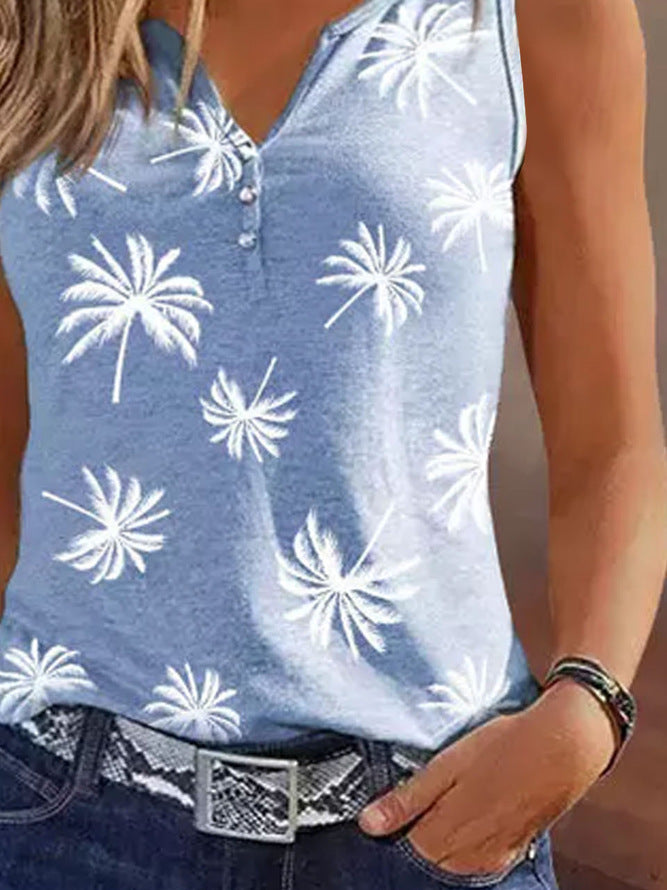 Damen ärmelloses Oberteil mit Palmenmotiv und Knopfdetails Stalluxe