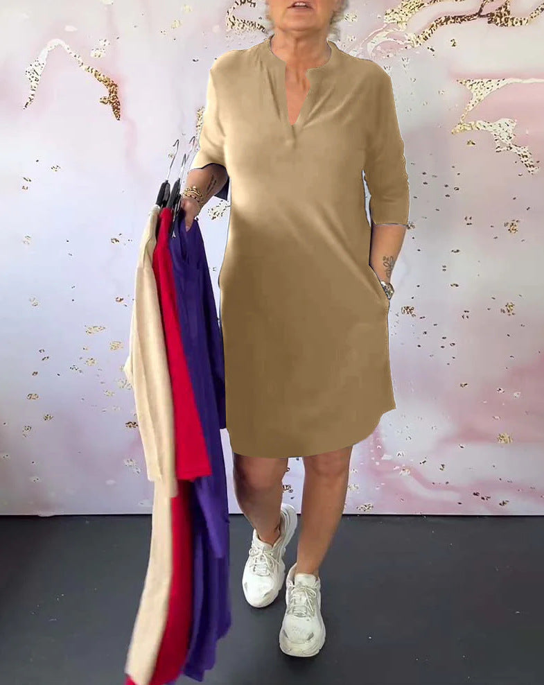 Damen Casual Tunika-Kleid mit Kurzarm und eleganter Knopfleiste Stalluxe
