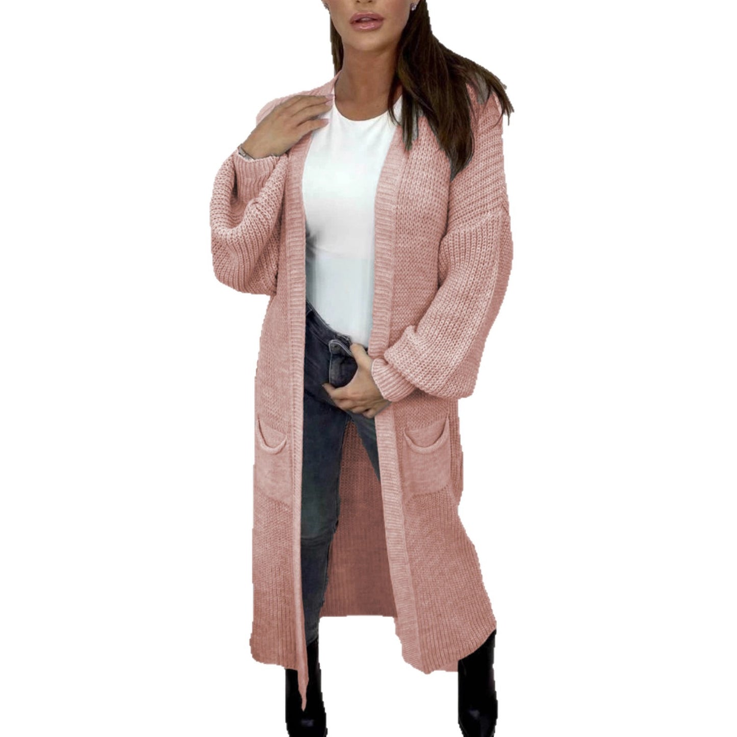 Damen Langer Strickcardigan mit strukturierter Maschenoptik und praktischen Taschen Stalluxe