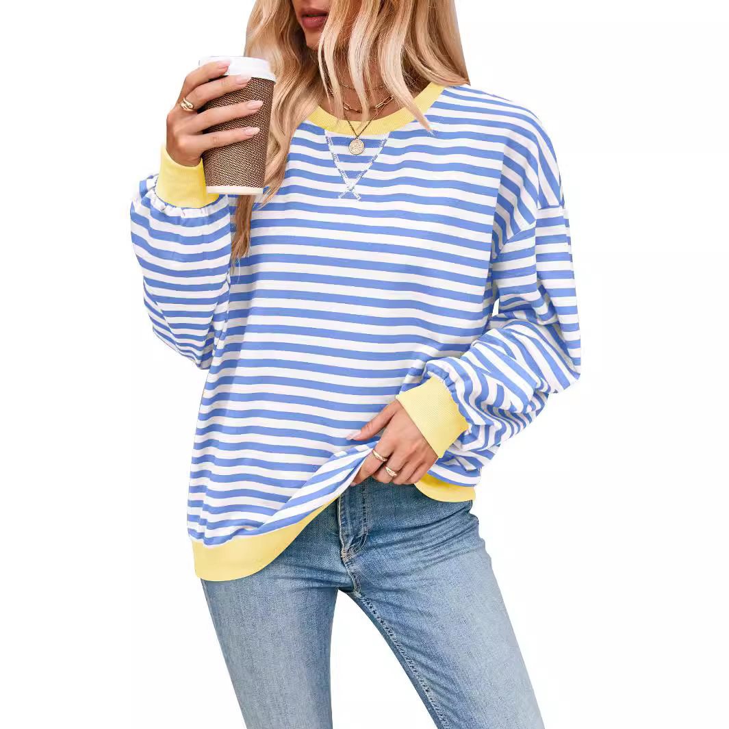 Damen lässiger Sweater mit auffälligem Streifenmuster und elastischen Bündchen Stalluxe