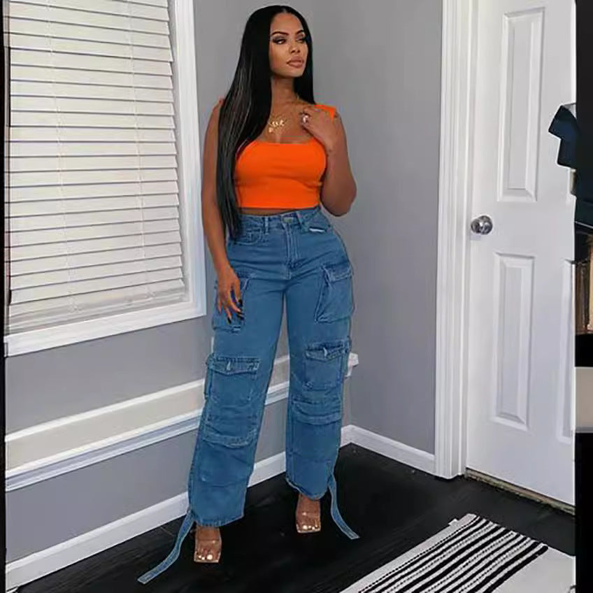 Damen entspannte Baggy-Jeans im Used-Look mit strapazierfähigen Details Stalluxe