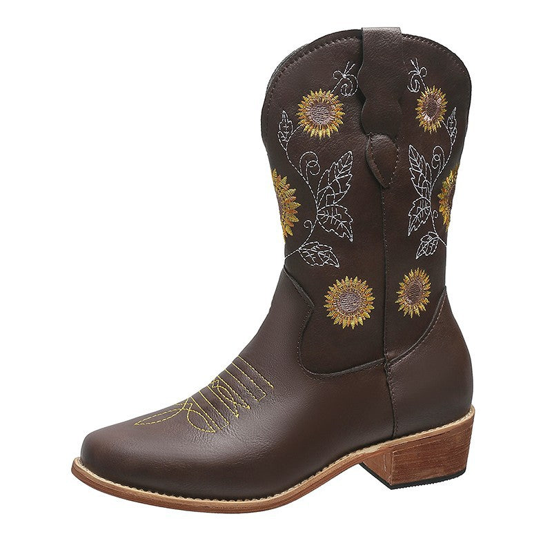 Damen trendige Cowboystiefel mit floralen Stickereien Stalluxe