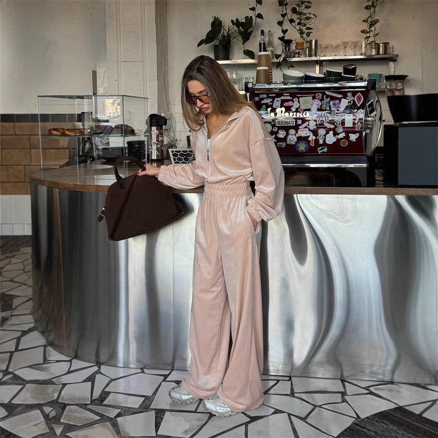 Damen eleganter Fleece-Jumpsuit mit hohem Kragen und Kordelzug Stalluxe