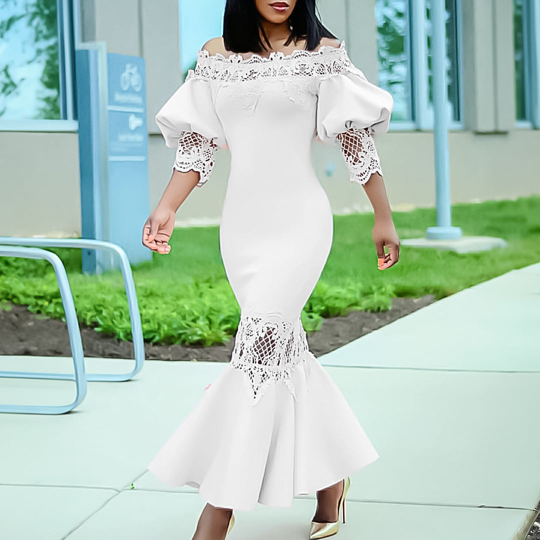 Damen Elegantes Etuikleid mit Spitzenärmeln Stalluxe