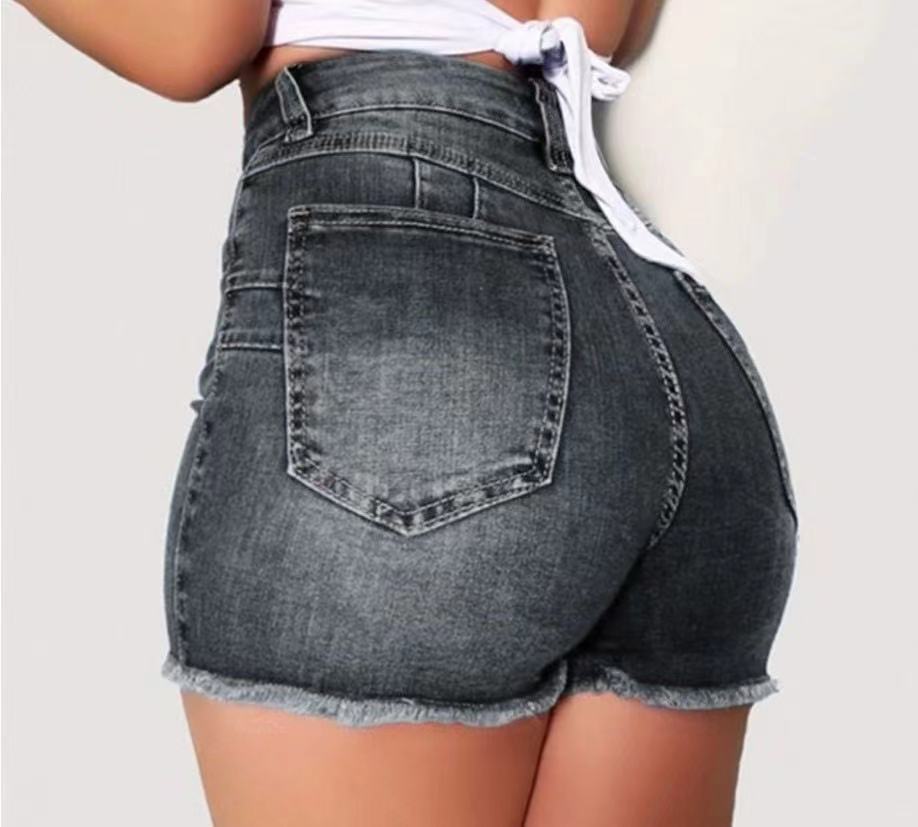 Damen Jeans-Shorts mit hohem Bund und ausgefranstem Saum Stalluxe