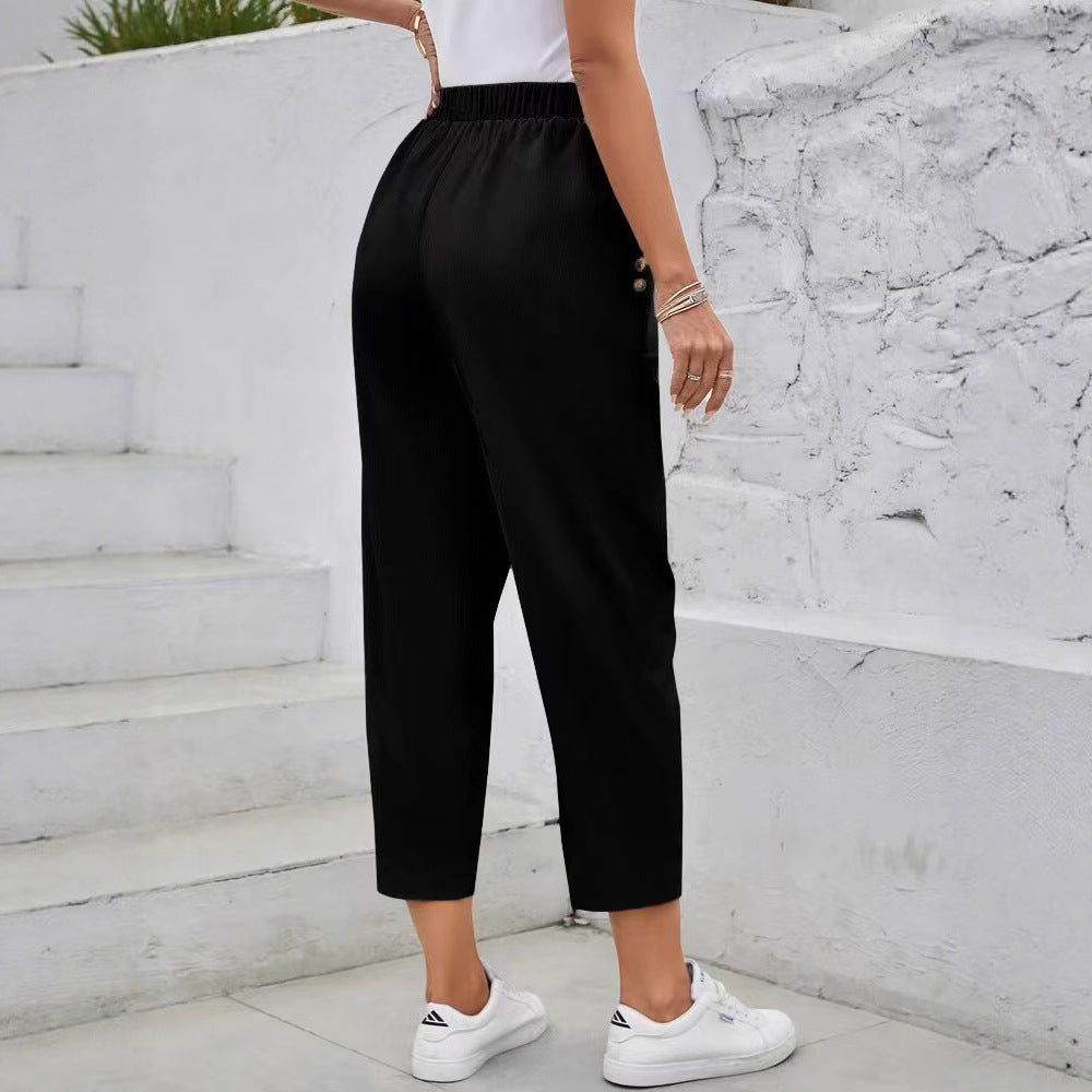 Damen elegante Freizeithose mit elastischem Bund und praktischen Taschen Stalluxe