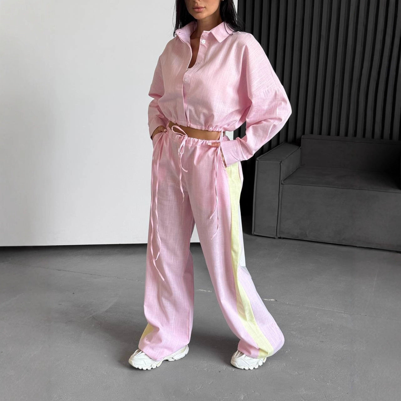 Damen lässiger Oberteil und weite Hose Set Stalluxe