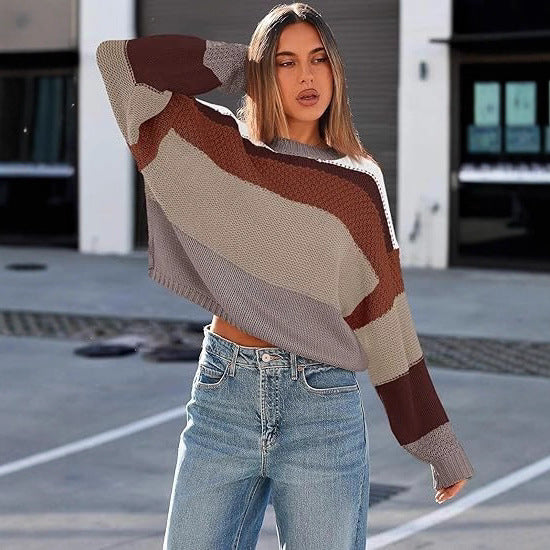 Damen Lockere gestreifte Strickpullover mit lässigem Schnitt Stalluxe