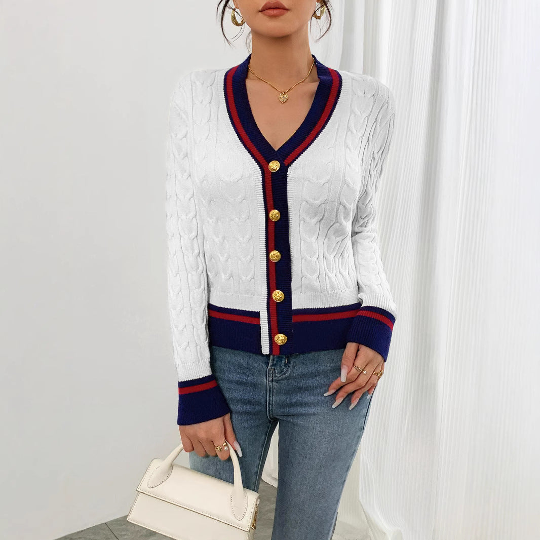 Damen Strickjacke mit klassischen Zopfmuster und kontrastierenden Akzenten Stalluxe