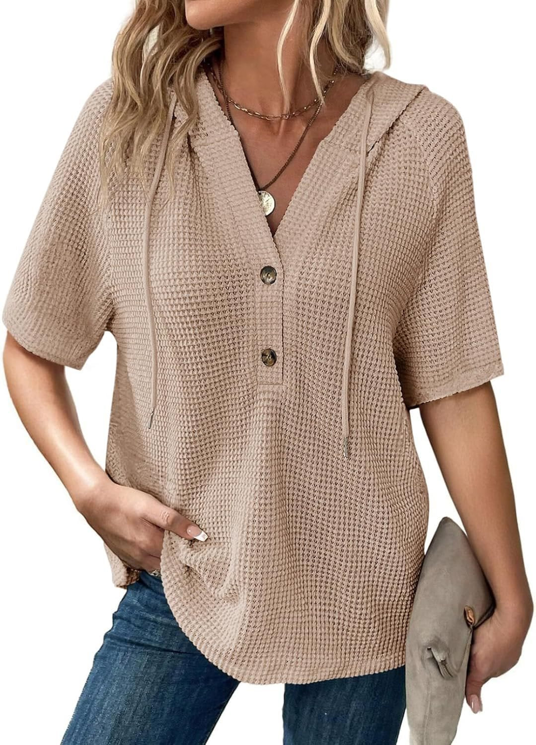 Damen lässiges Oversized Shirt mit Kapuze und Knopfdetail Stalluxe
