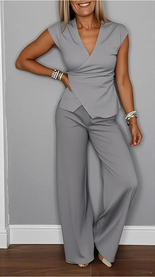 Damen elegantes Wickeloberteil mit weit geschnittenen Hosen Stalluxe