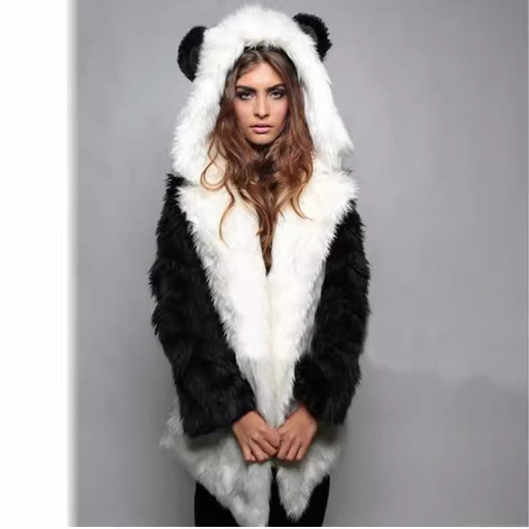 Damen Kuschelige Felljacke mit tierischen Ohren Stalluxe