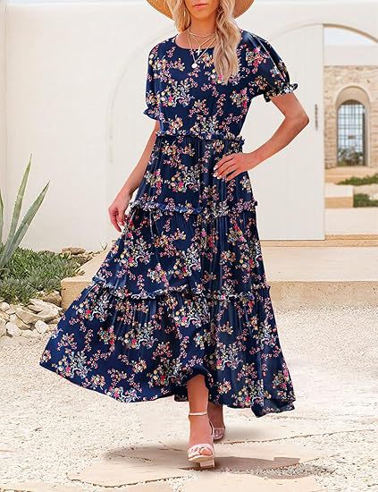 Damen Maxikleid im floralen Bohème-Stil mit Rüschendetails Stalluxe