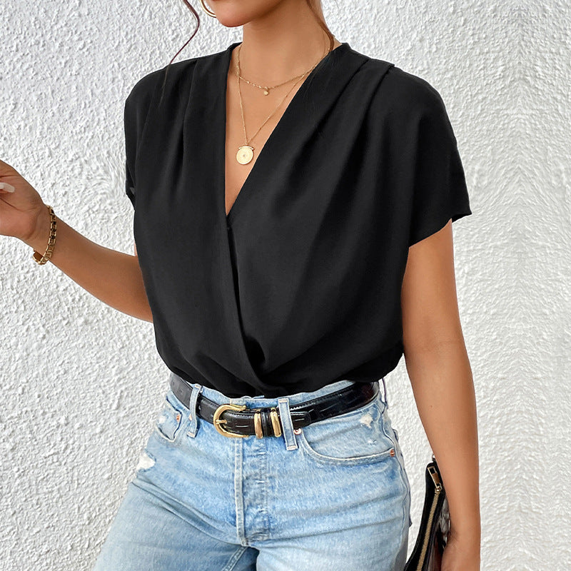 Damen Body mit eleganter Wickeloptik und kurzen Ärmeln Stalluxe