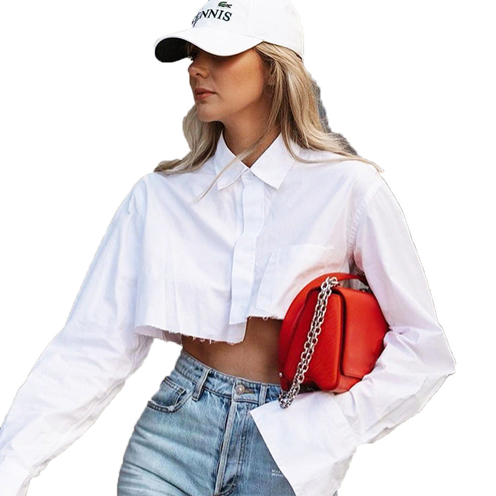 Damen cropped Hemd mit weitem Arm Stalluxe