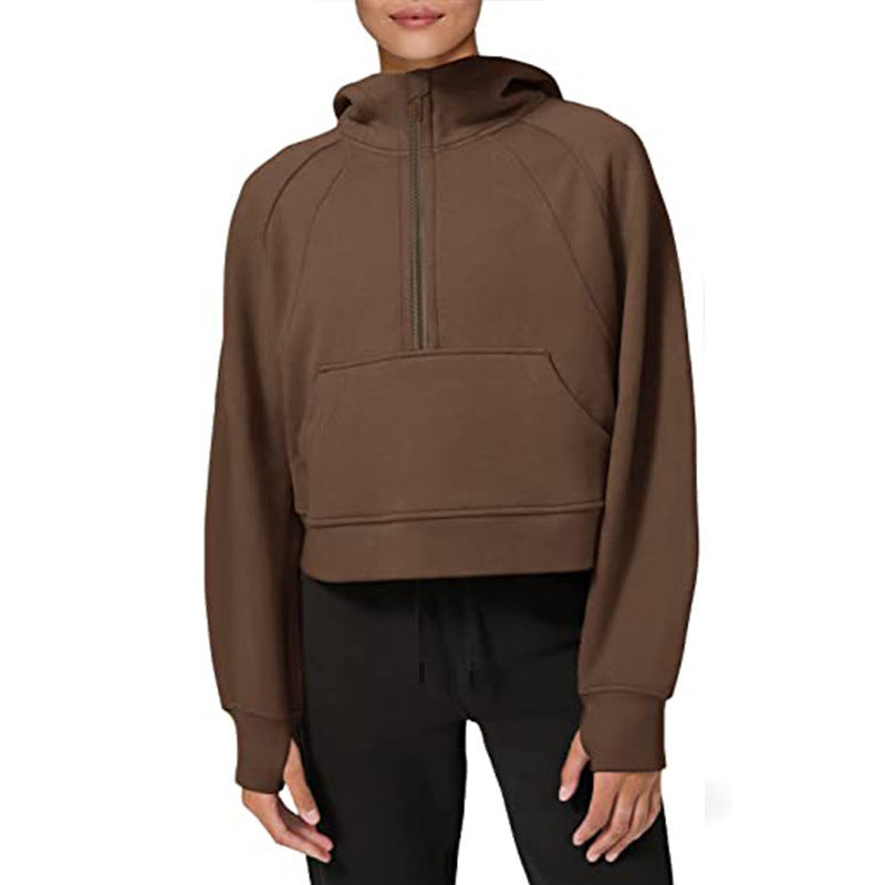 Damen sportlicher Fleece-Hoodie mit halbem Reißverschluss Stalluxe