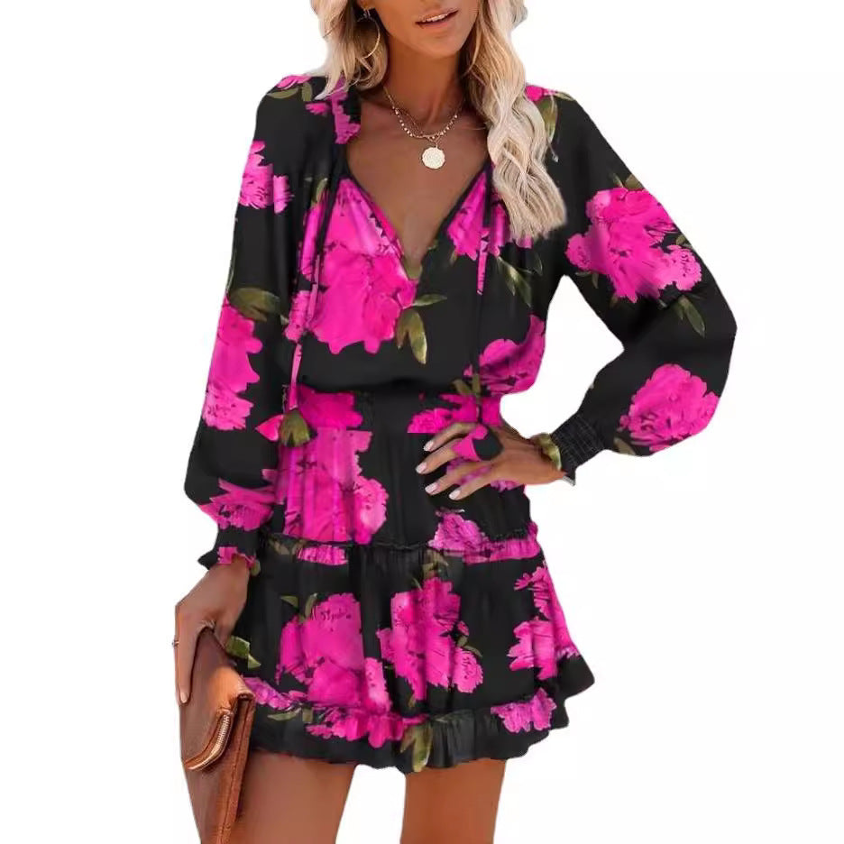 Damen verspieltes Mini-Kleid mit buntem Mustermix und Volantdetails Stalluxe