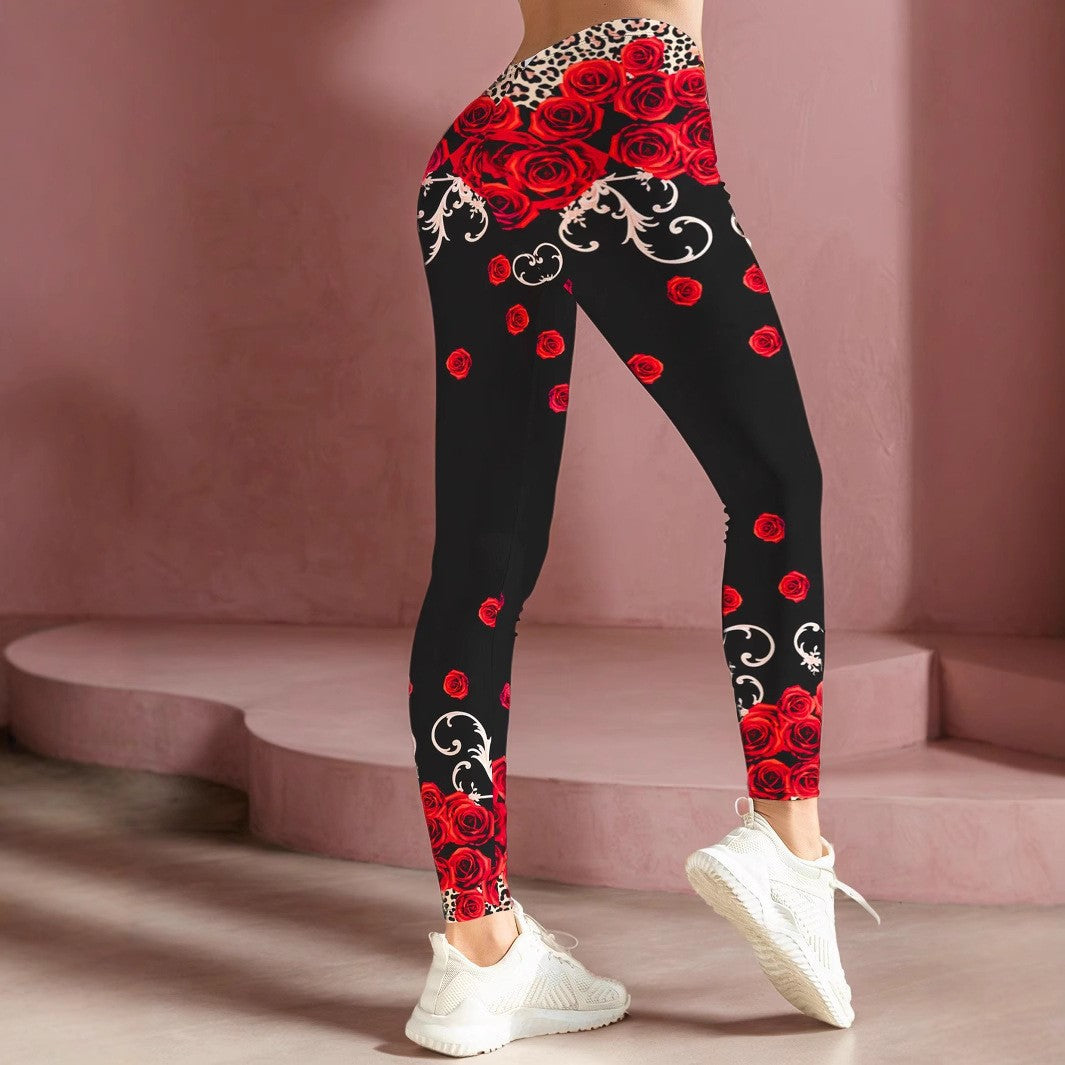 Damen Sportliche Leggings mit floralen Akzenten und hohem Bund Stalluxe