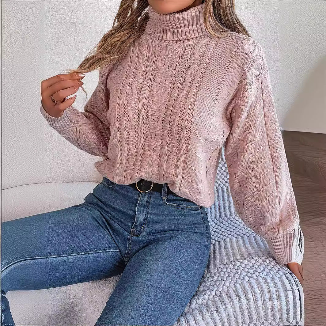 Damen Gemütlicher Strickpullover mit Stehkragen und Zopfmuster Stalluxe