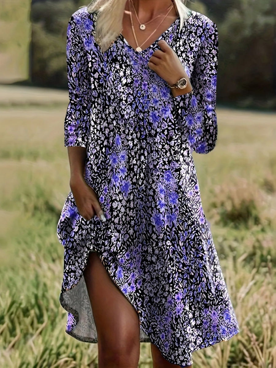 Damen Freizeitkleid mit modischem V-Ausschnitt und Seitenschlitz Stalluxe