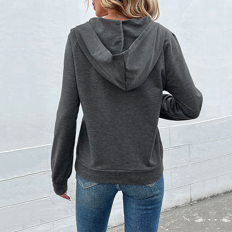 Damen lässiger Kapuzenpullover mit Knopfleiste und Raglanärmeln Stalluxe