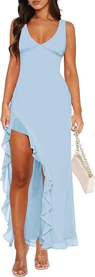 Damen Maxikleid mit asymmetrischem Saum und Rüschendetails Stalluxe
