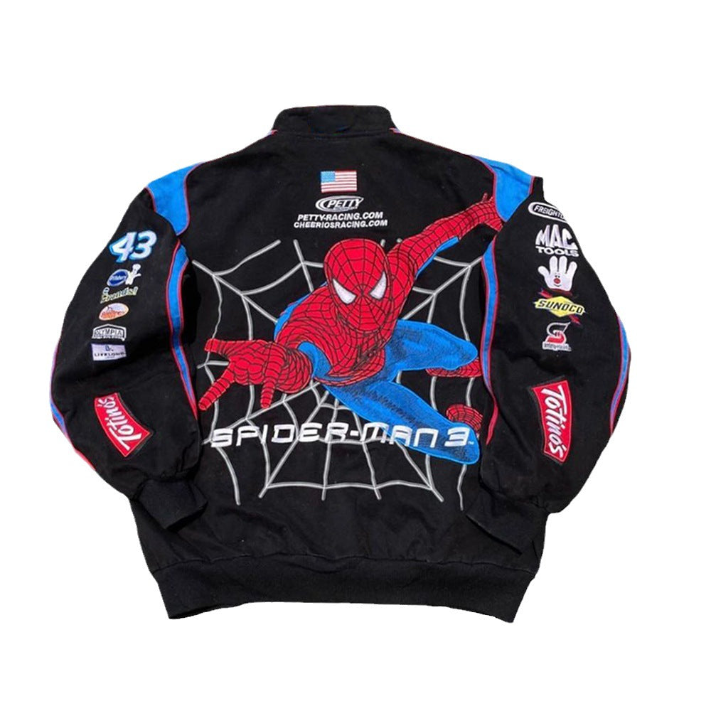 Damen Motorsportjacke im Retro-Stil mit Spider-Man-Motiv Stalluxe