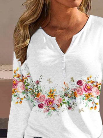 Damen Langarmshirt mit floralem Motiv und Knopfdetails Stalluxe