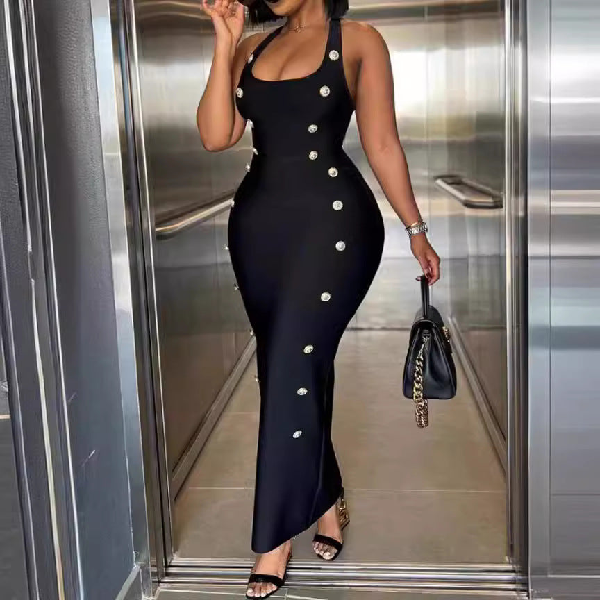 Damen Figurbetontes Maxikleid mit Knopfdetails Stalluxe