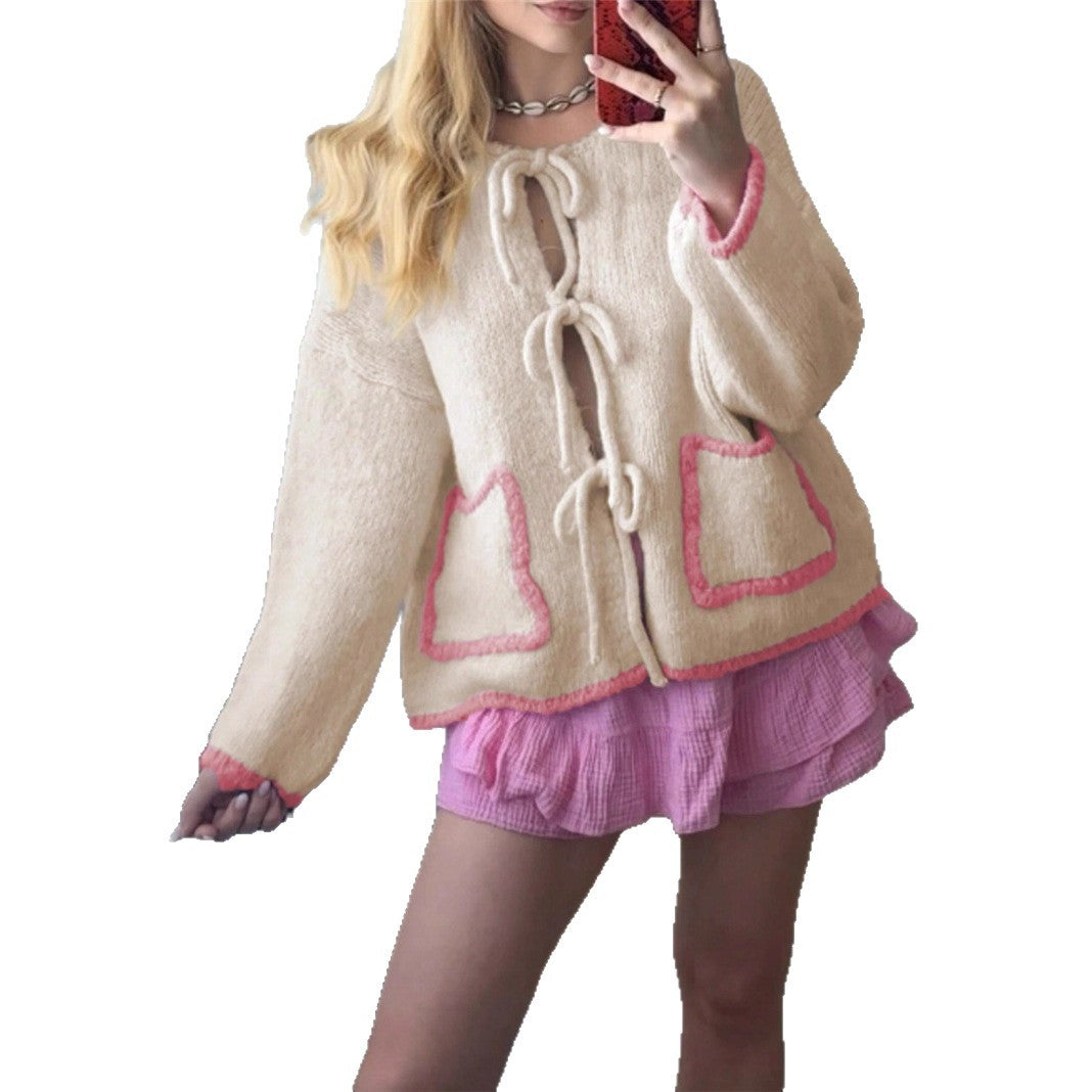 Damen lässige Strickjacke mit einzigartigem Bindungsdetail und großen Taschen Stalluxe
