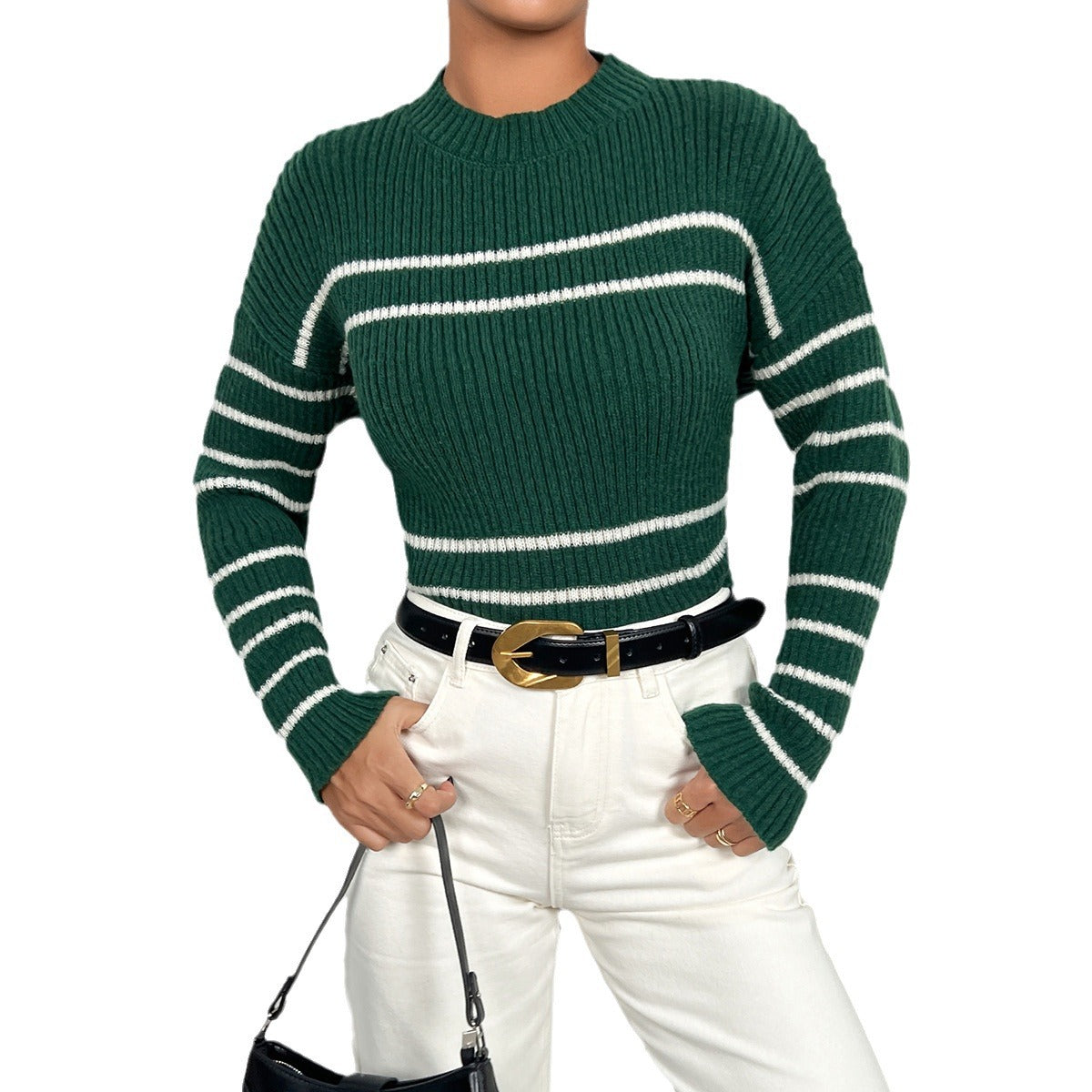 Damen gestreifter Strickpullover Stalluxe