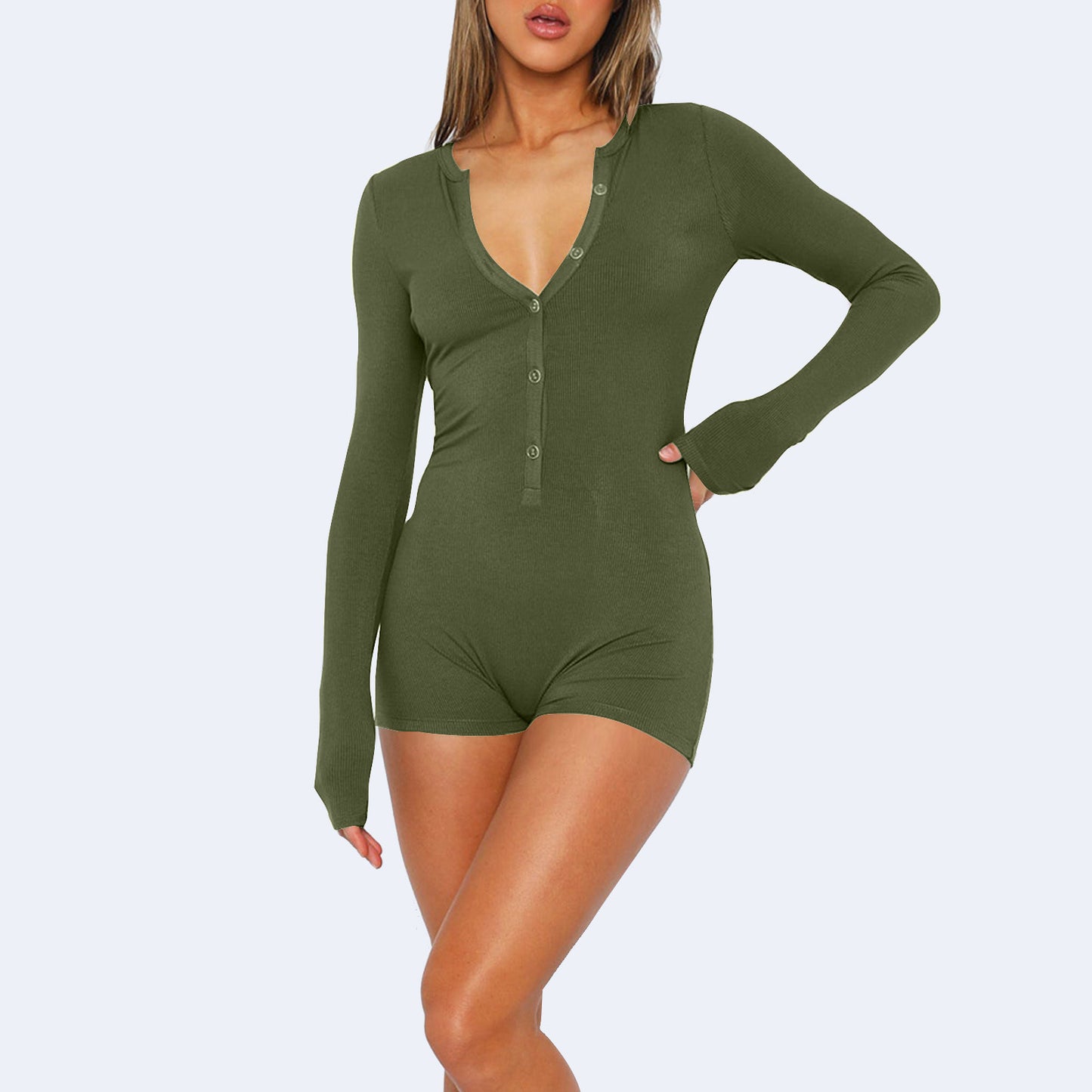 Damen Langarmbody mit Knopfleiste Stalluxe