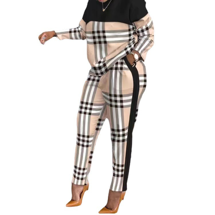 Damen Sportliches Lounge-Set mit geometrischem Muster und langärmeligen Oberteil Stalluxe