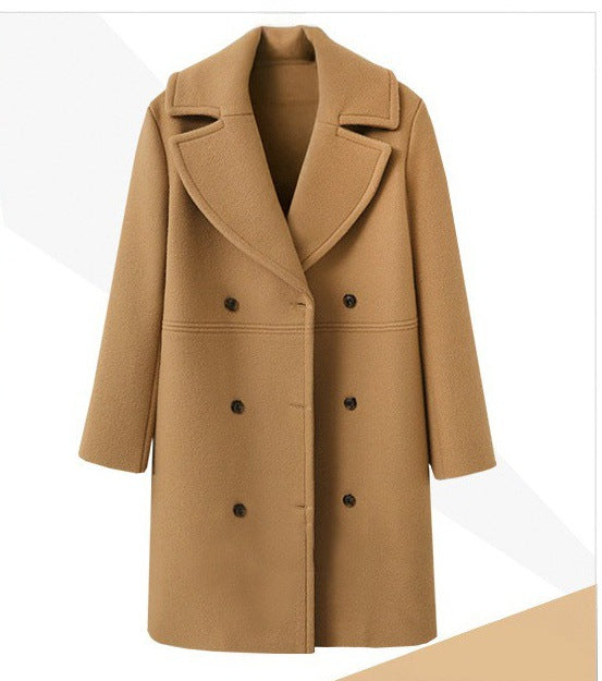 Damen Eleganter Doppelreiher-Wollmantel mit weitem Kragen und praktischen Taschen Stalluxe