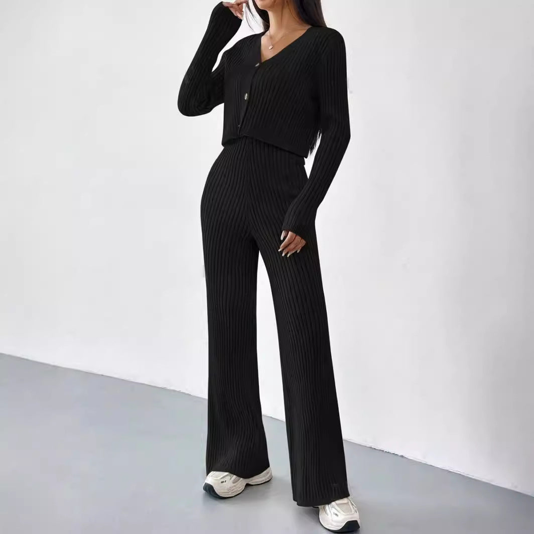 Damen Set mit Rippstruktur und modischem V-Ausschnitt Stalluxe