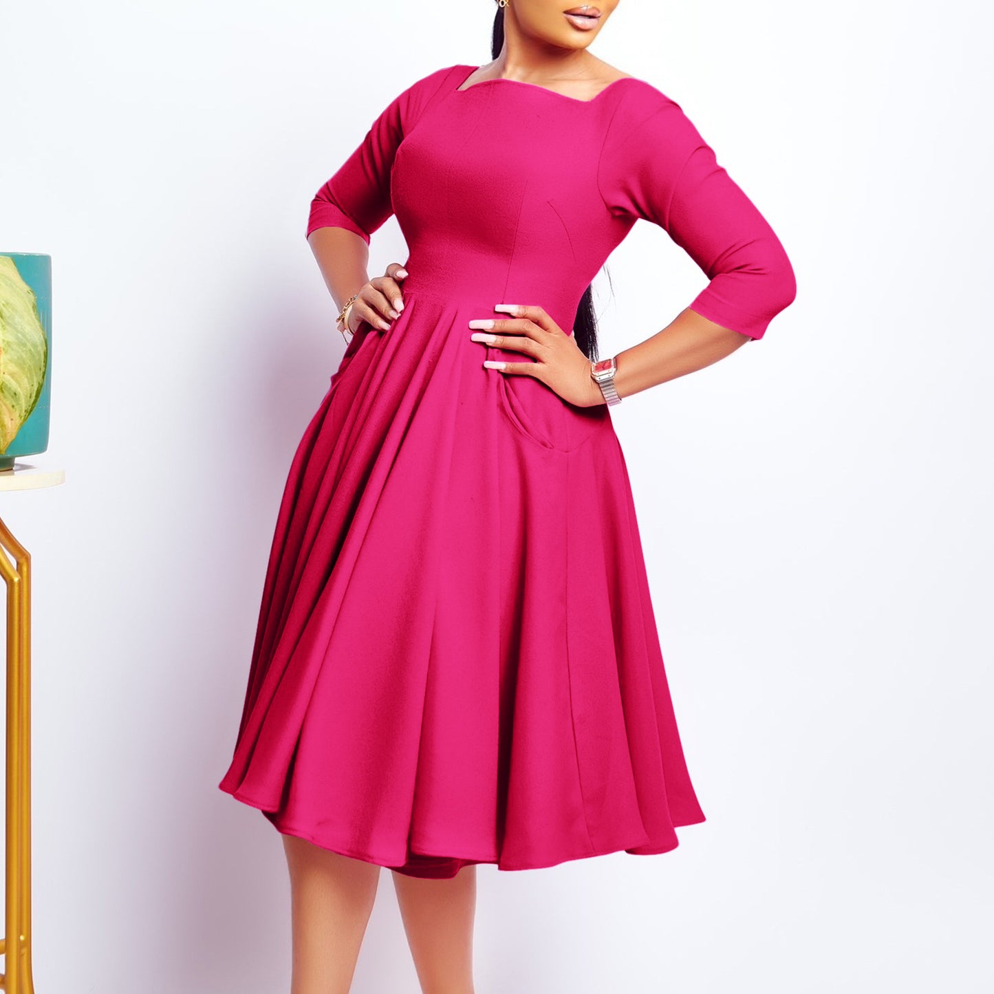 Damen Midi-Kleid mit eleganten Taschen und bequemem Schnitt Stalluxe
