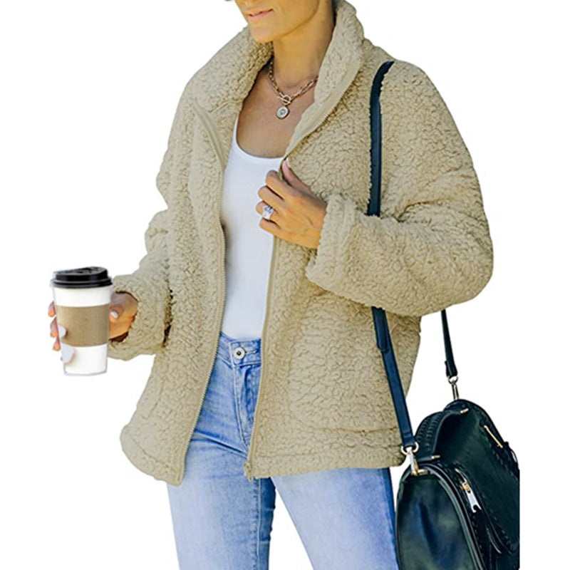 Damen kuschelige Fleecejacke mit Oversized-Schnitt und tiefem Kragen Stalluxe