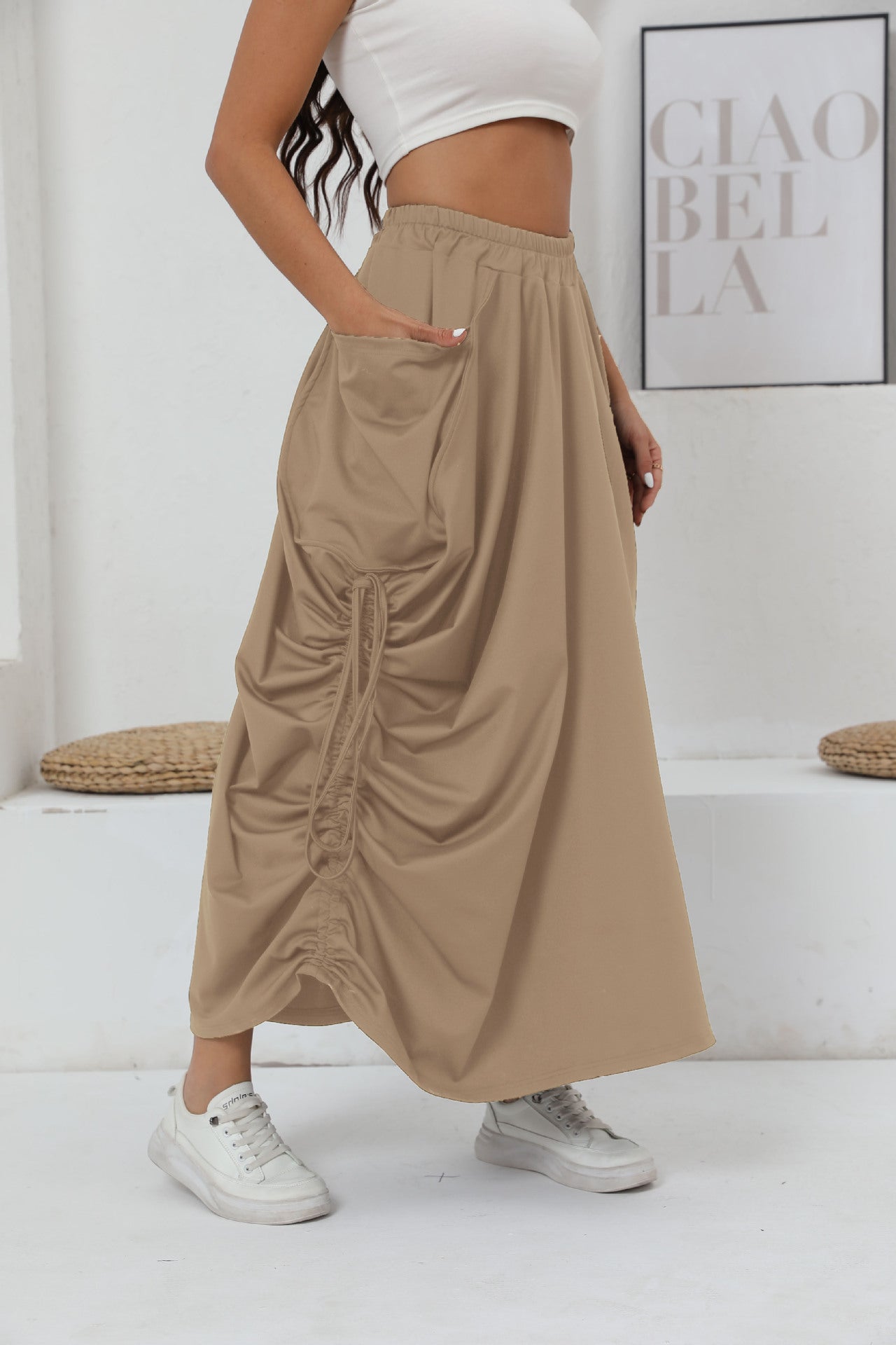 Damen Maxirock mit Raffungen und praktischen Taschen Stalluxe