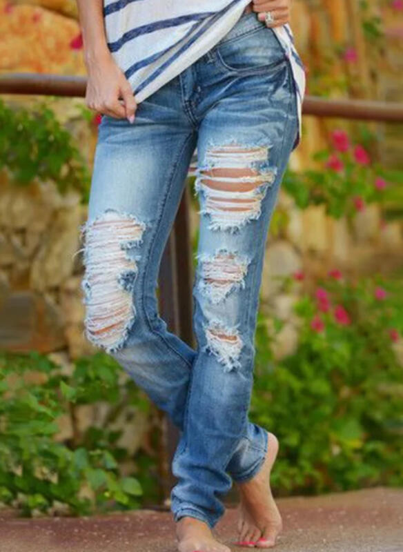 Damen Ripped Jeans im lässigen Urbanstyle mit ausgefransten Säumen Stalluxe