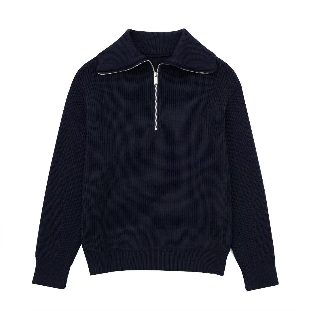 Damen Strickpullover mit hohem Kragen und Reißverschluss Stalluxe
