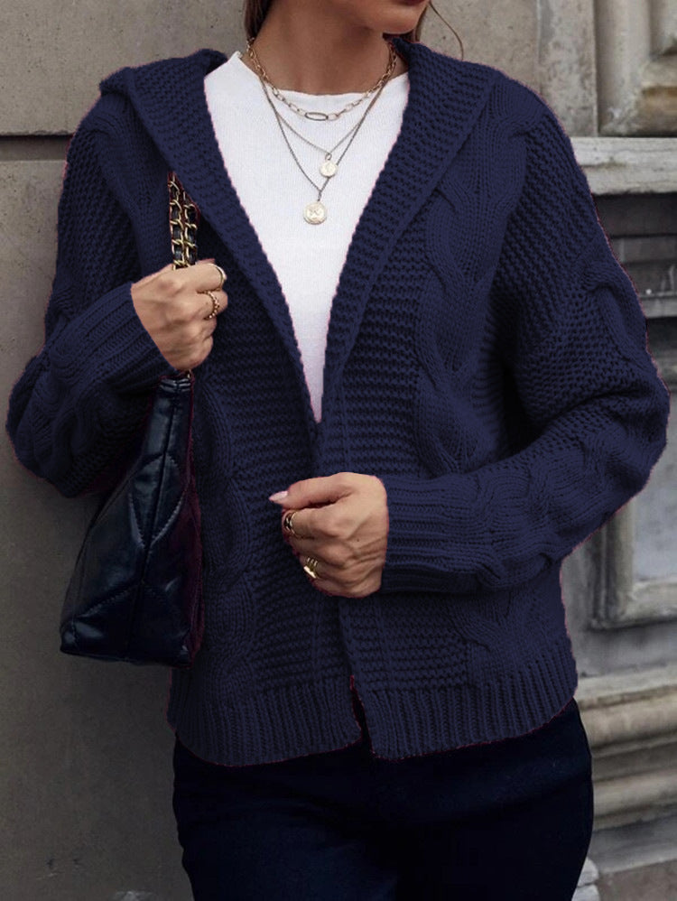 Damen Grobstrickjacke mit Kapuze und aufwendigem Zopfmuster Stalluxe