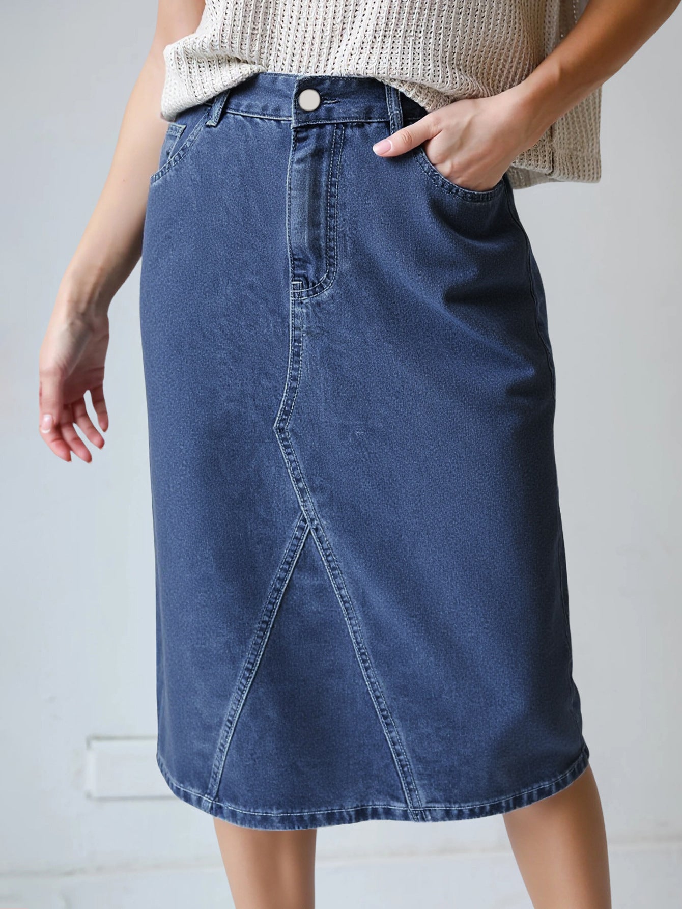 Damen Denim-Midirock mit praktischen Taschen und figurschmeichelndem Schnitt Stalluxe