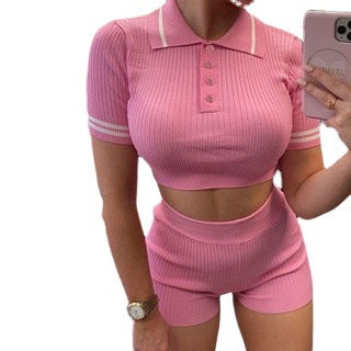 Damen Sportliches Kurzarm-Set mit hohen Bund und strukturiertem Stoff Stalluxe