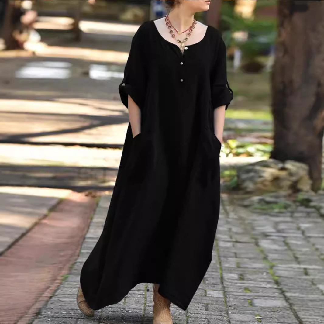 Damen Luftiges Maxikleid mit praktischen Seitentaschen und Knopfdetails Stalluxe