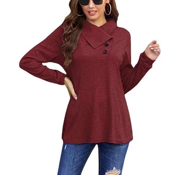 Damen Lässiges Oberteil mit asymmetrischem Kragen und Knopfdetail Stalluxe