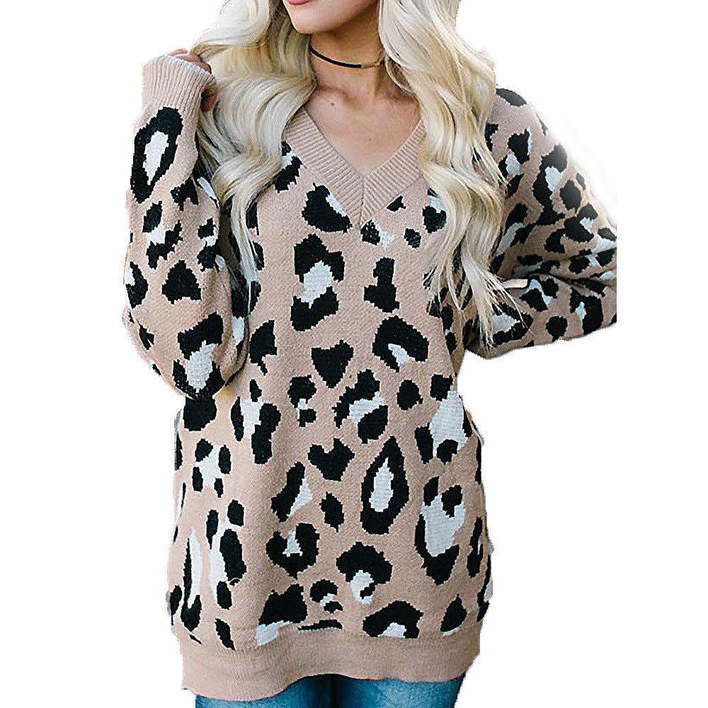 Damen Pullover mit Leopardenmuster und V-Ausschnitt Stalluxe