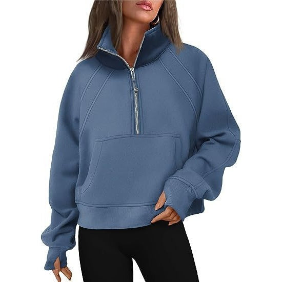 Damen Trendy Fleecepullover mit Stehkragen und Zipper Stalluxe