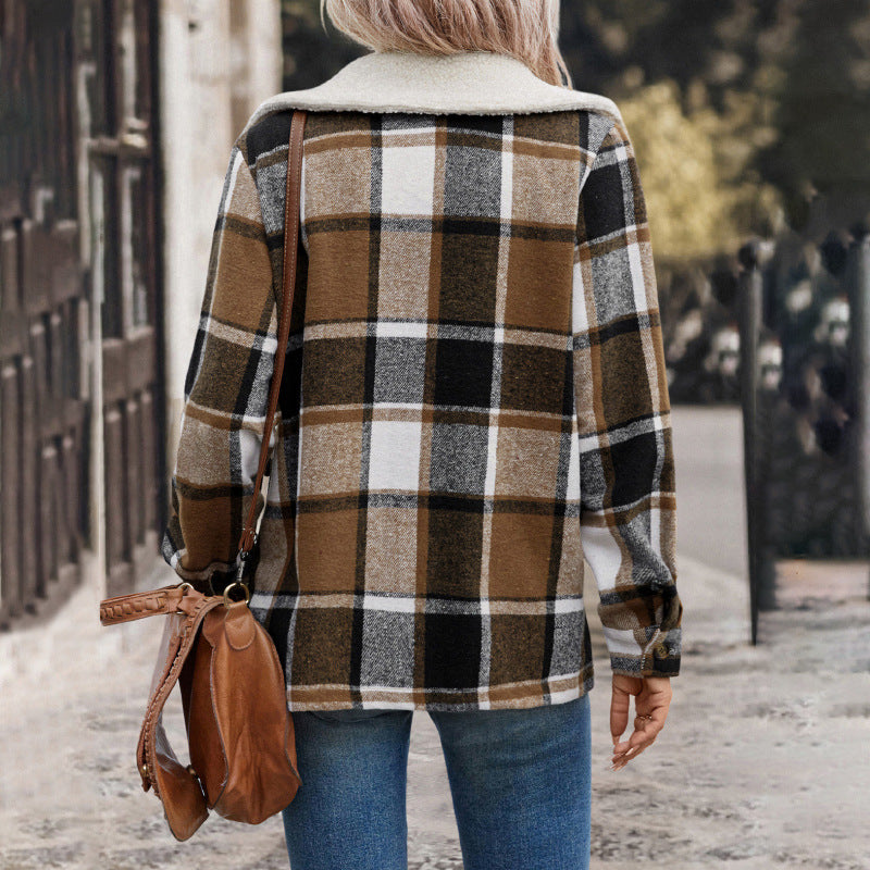 Damen Karierte Flanelljacke mit sanftem Kragen Stalluxe